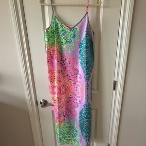 Lilly Pulitzer Bellalyn Slip Midi Dress pink and green